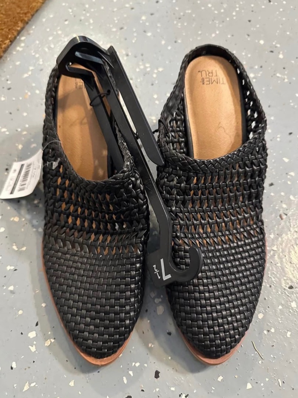 Time and Tru Black Woven Slip-On Mules